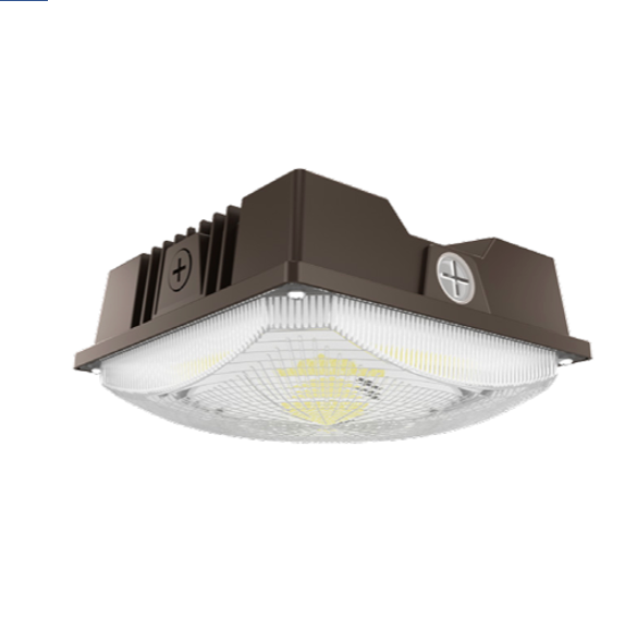 25/20/15W Power Select LED Canopy. Color Select 3000/4000/5000K. Built in Photocell. Microwave Sensor Receptacle. 8" Square Housing. 120-277V Input. 160 Beam Angle. Bronze