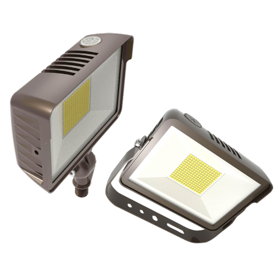 100W LED Flood Light feat. Color Select, Rectangular Series 1 with built in photocell. 120-277V Input, 3000K/4000K/5000K. Standard Bronze Housiing. Wide Beam Spread, Slip Fitter Mount