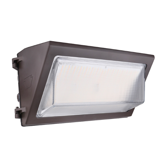 120W LED Wall Pack feat. Color Select, Traditional Open Face Large Housing. 120-277V Input, 3000K/4000K/5000K. 0-10V Dimmable. Standard Bronze Housing.