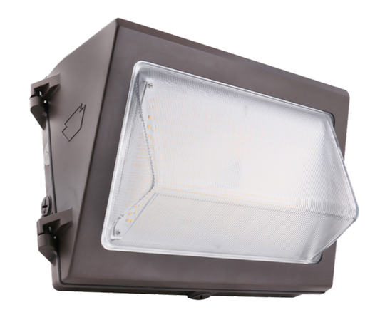 55W LED Wall Pack feat. Color Select, Traditional Open Face Medium Housing. 120-277V Input, 3000K/4000K/5000K. 0-10V Dimmable. Standard Bronze Housing.